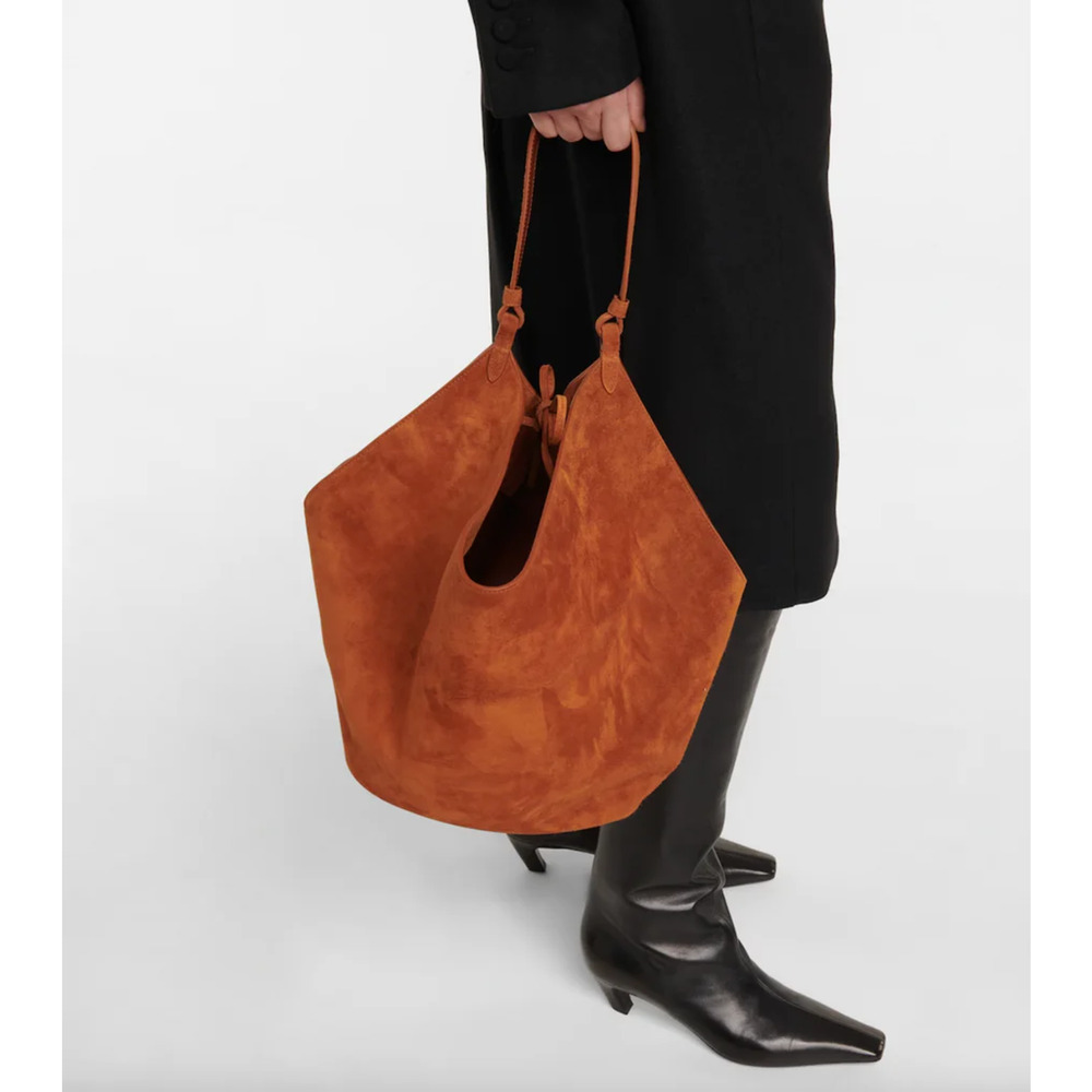 Khaite Lotus Caramel Brown Calfskin Suede Shoulder Tote Bag (Size Medium)